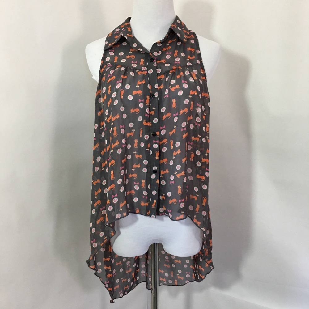 Body Central Sheer Cat Lady Top High Low Hem Sz Large